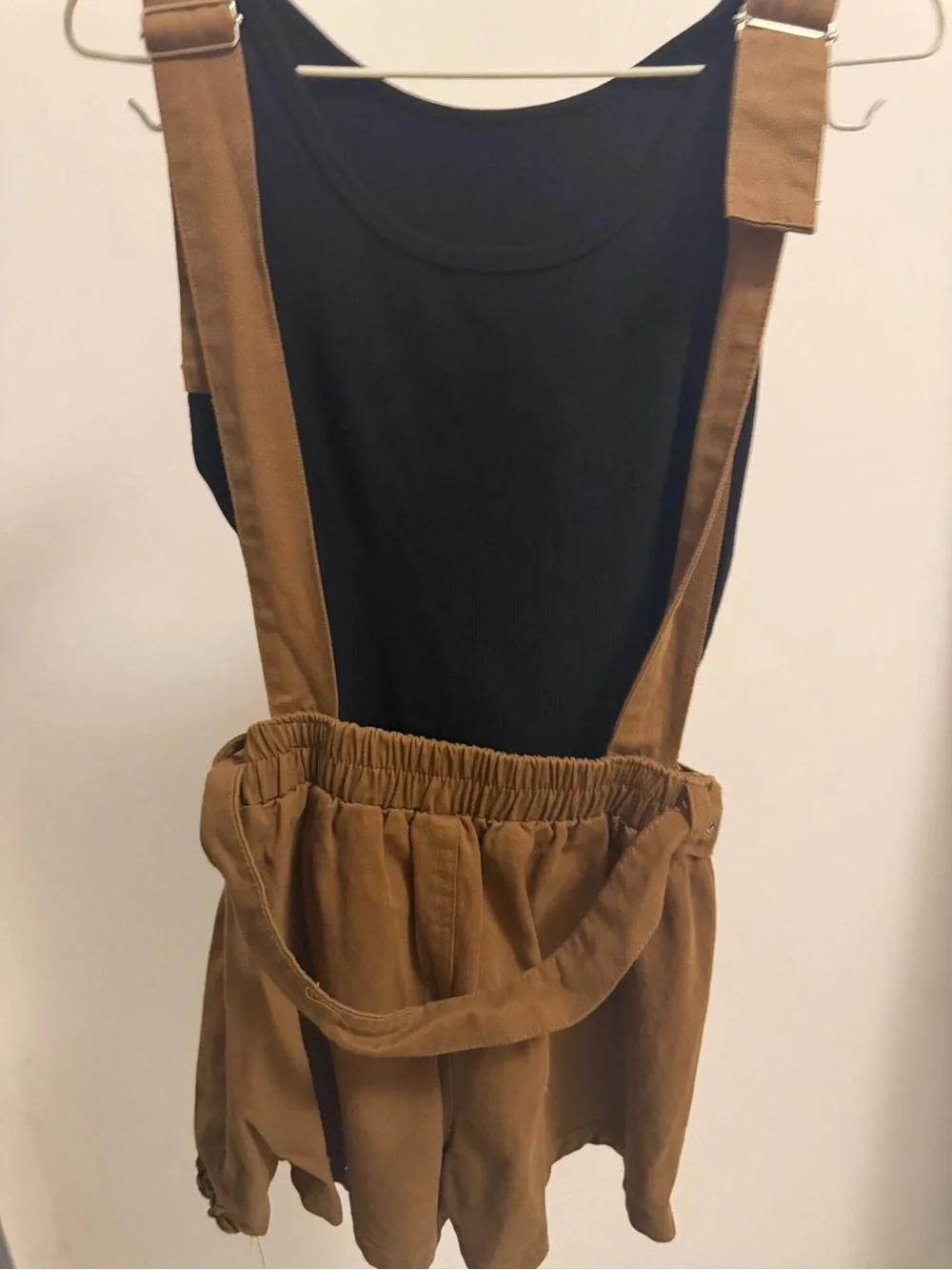 Brown Canvas Overall Dress with Front Pocket